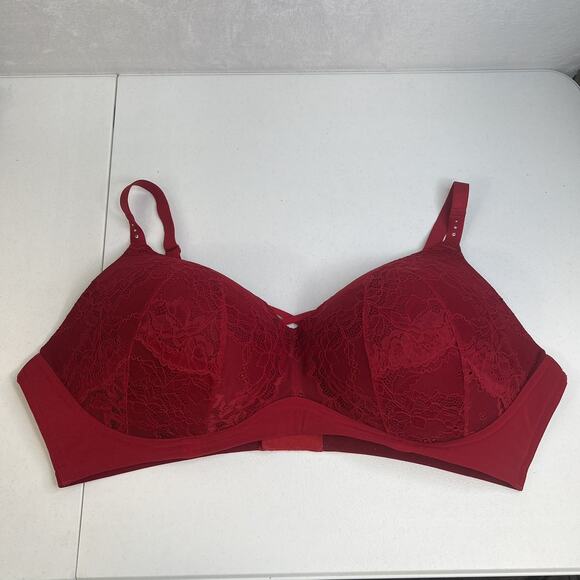 Torrid 46DDD Bra Dream Wire Free Boost Push Up Padded Rhinestone Red Lace - Picture 3 of 16
